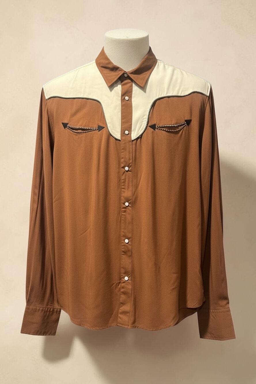 Straight To Hell Cowboy Western Button Down Shirt Pearl Snaps Two-Tone XL